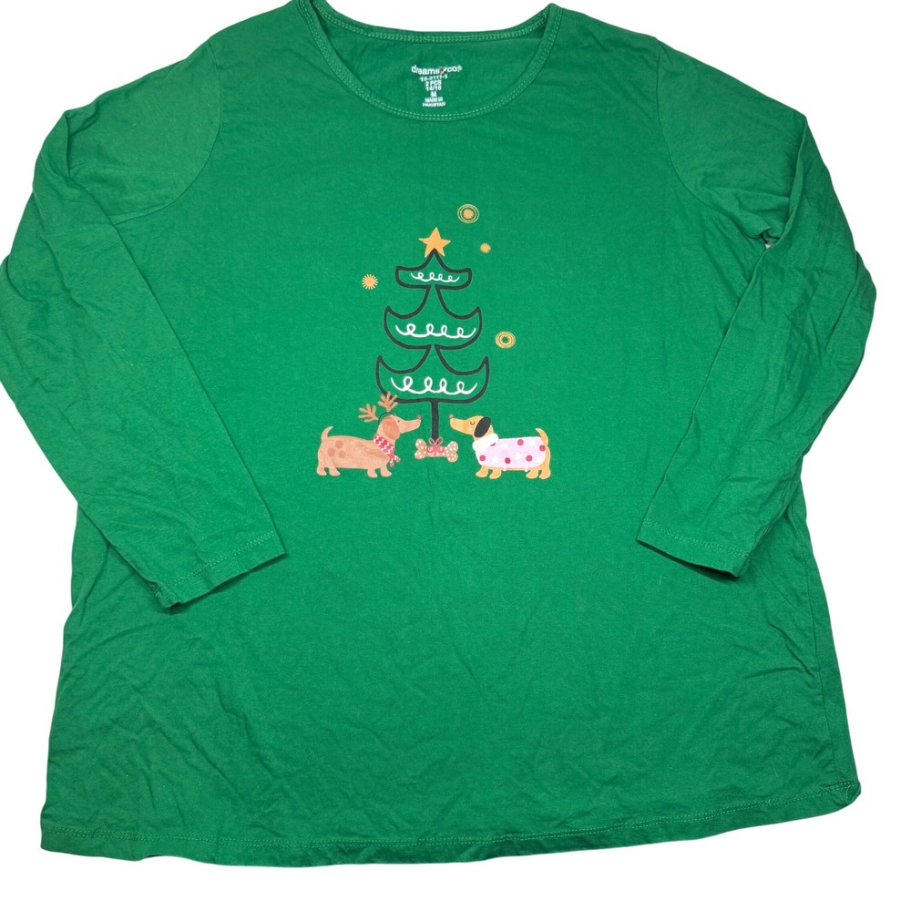 Dreams Co Green Dachshund Christmas Tree Long Sleeve T Shirt Womens Medium‎ Dog